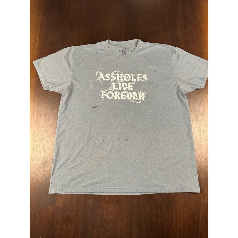 Assholes Live Forever Mens XXL T-Shirt Blue Barbed Wire Graphic Distressed Tee